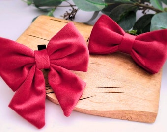 Red velvet dog bow tie | Christmas Pet Bow | Dog sailor Bow | Wedding dog bow | Martingale bow tie | Adjustable dog bow | Detachable