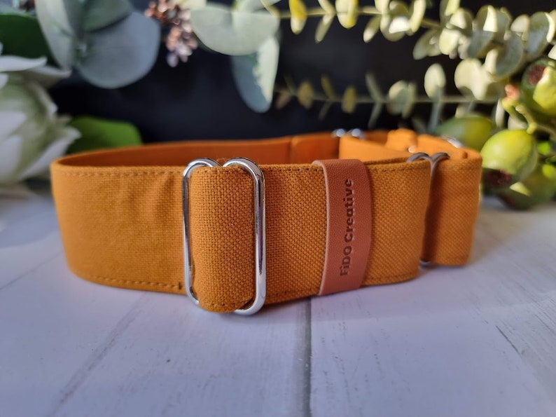 Mustard linen martingale collar Mustard Dog Collar leash set Greyhound Whippet Custom size Wide ID Collar Slip 2 1.5 image 7