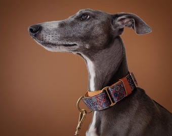 Persian Tile Mosaic Martingale Collar - Luxury Greyhound & Whippet Collar with Solid Brass Hardware