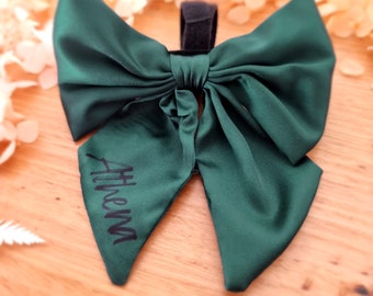 Dark green satin sailor dog bow tie | Personalised Name Dog | Wedding | puppy bow | Adjustable | Martingale bow | Collar bow | Silky