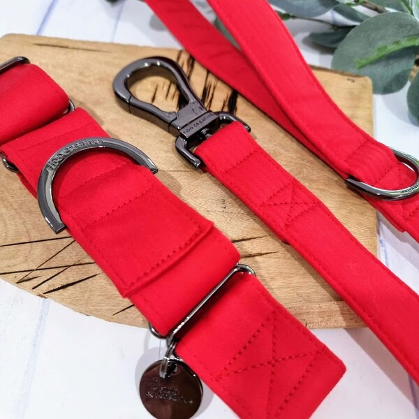 Red martingale collar | Dog Collar | Cotton Sateen | Wide | Custom | Greyhound | Whippet | Ruby Red | Control | Crimson | ID Collar | Soft