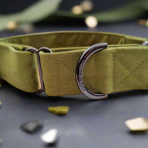 Olive Green martingale collar | Water resistant | khaki | Dog collar | Greyhound | Whippet | Custom | Wide Collar | ID Collar