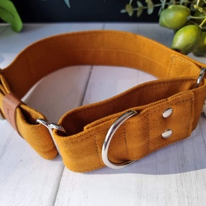 Mustard linen martingale collar Mustard Dog Collar leash set Greyhound Whippet Custom size Wide ID Collar Slip 2 1.5 image 2