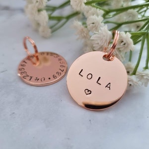 Personalized Stamped Copper Ring Dog Tag // Custom Pet ID Dog ID Tag Dog  Collar Name Tag Ring ID Tag Metal Pet Tag 