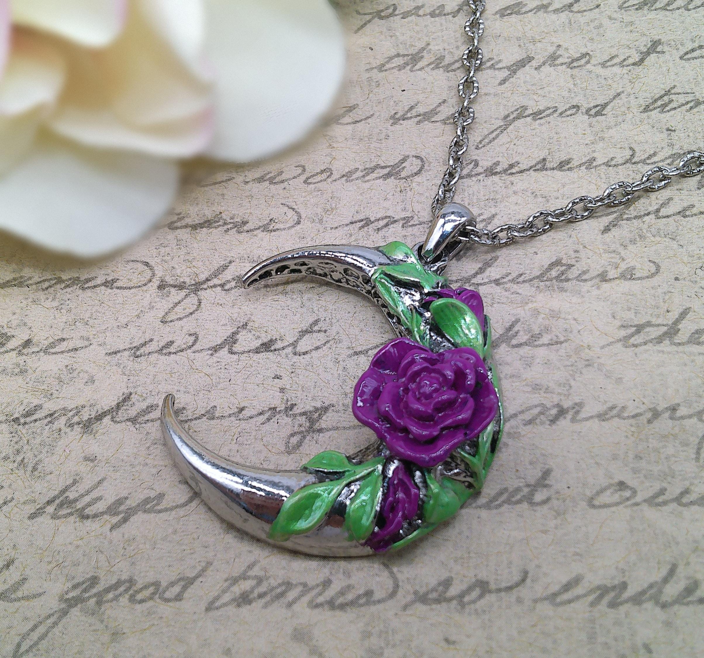 Rose Crescent Moon Pendant Necklace Sisters of the Moon Celestial Jewelry Witchy Vibes Hippie Witch Etsy