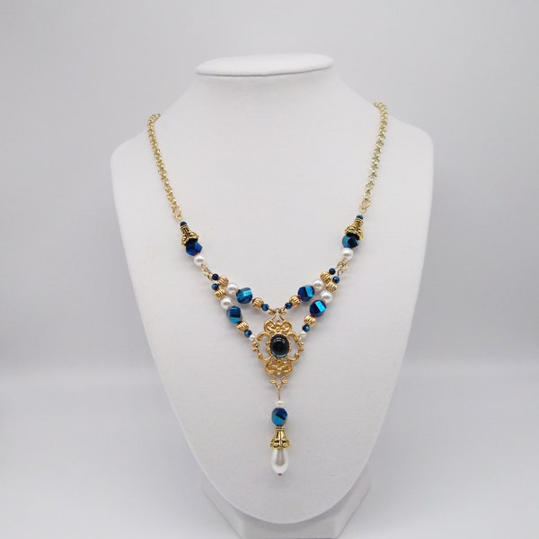 Renaissance necklace Montana Blue, pearl and  gold vintage, Reign Mary, Anne Boleyn, The Tudors, Victorian Gothic