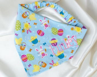 Easter Pastel Personalized Dog Bandana, Embroidered Custom Dog Bandana, Spring Dog Scarf, Easter Gifts, Pet Handkerchief with Easter Eggs