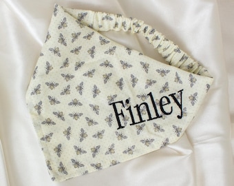 Personalized Cream Bee Dog Bandana with Embroidered Name
