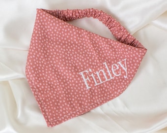 PERSONALIZED Mauve Dog Bandana with Dots, Embroidered Dog Scarf with Custom Name, Pink, Dog Mom Gift