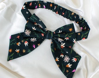 EASY SLIP ON Dog Bow or Dog Bowtie with Wildflowers, Floral, Sailor Dog Bows, Green Bows for Dogs, Dog Bow Tie, Dog Clothes
