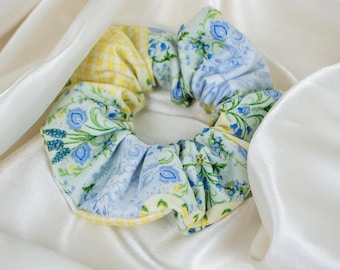 Floral Patchwork Quilt Scrunchy, Pastel Gingham Scrunchie, Gift for Women, Gift for Her, 90s Clothing