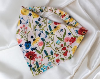 Beige Floral Strawberry Dog Bandana, Dog Scarf for Spring or Summer, Pet Handkerchief with Flowers, Dog Mom Gift, Puppy Bandana