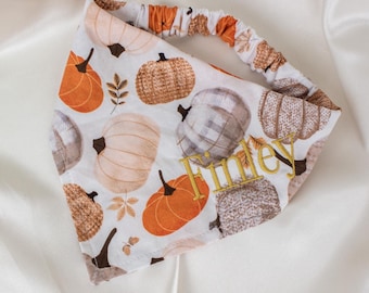 Personalized Fall Dog Bandana with Plaid Pumpkins and Embroidered Name