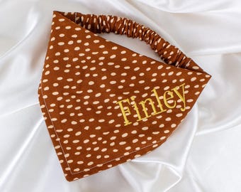 Embroidered Personalized Burnt Orange Dog Bandana with Beige Dots, Custom Dog Bandana, Custom Name Dog Scarf