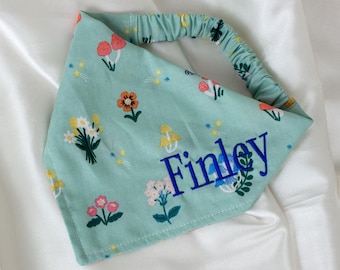 Personalized Sage Green Floral Dog Bandana with Spring Mushrooms and Embroidered Name