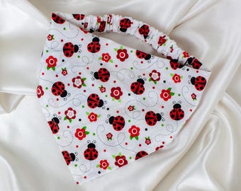 Floral Lady Bug Dog Bandana, Spring Ladybug Dog Scarf, White Pet Handkerchief, Dog Mom Gift, Dog Gifts