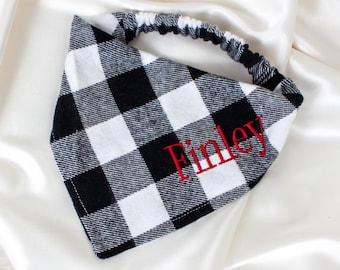 Personalized Buffalo Check Flannel Dog Bandana, COZY Plaid Fall Dog Scarf, Embroidered, Dog Mom Gift, Pet Handkerchief with Custom Name