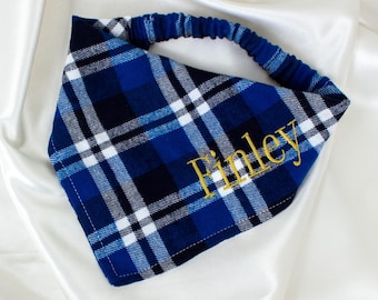Personalized Flannel Dog Bandana, Embroidered, Tartan Plaid Dog Scarf, Custom Fall Dog Bandana, Pet Handkerchief, Dog Mom Gift for Autumn