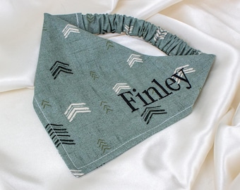 PERSONALIZED Boho Chevron Dog Bandana, Embroidered, Dog Scarf with Custom Name, Green, Boho Dog Clothes, Dog Mom Gift