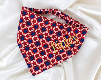 Embroidered Rustic Patriotic Dog Bandana with CUSTOM NAME, Personalized, Checkered Dog Scarf with Stars, 4th of July Dog Gifts