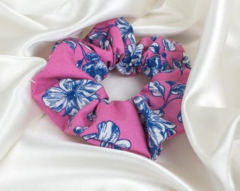 Pink Floral Scrunchie, Elegant Flowers Scrunchy, Best Friend Gift, Hair Ties, Hair Accessories, Best Friend Gift