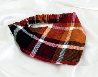 Burgundy Flannel Dog Bandana, Burnt Orange Plaid Dog Scarf, Dog Lover Gift, Pet Handkerchief