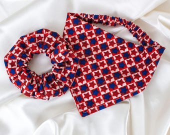 Matching Rustic Patriotic Dog Bandana and Hair Scrunchie Set, 4th of July Stars, Checkered Dog Scarf and Scrunchy, Pet and Owner Pack