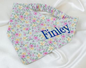 Embroidered Sage Floral Dog Bandana, Personalized Dog Gifts, Custom Dog Scarf, Pet Handkerchief with Pastel Flowers