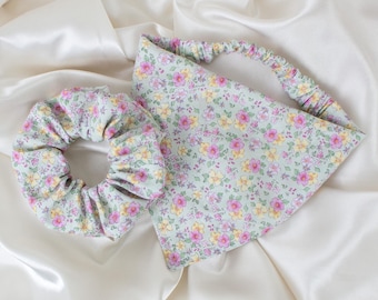 MATCH YOUR DOG! Matching Pastel Floral Dog Bandana and Hair Scrunchie Set, Sage Scrunchie and Dog Scarf, Scrunchy Pet and Owner Set