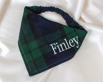 Personalized Plaid Flannel Dog Bandana for Fall, Embroidered