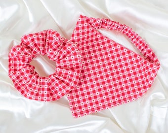 Matching Valentines Gingham Scrunchie Pet and Owner Set, Dog Bandana and Hair Scrunchy Set, Scrunchies and Dog Scarf Pack, MATCH YOUR DOG!