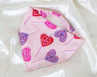 Cute Valentines Day Dog Bandana, Pink Heart Lollipop Dog Scarf, Valentines Day Gifts, Pet Handkerchief, Dog Lover Gift