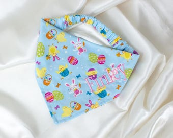 Blue Pastel Personalized Dog Bandana with Easter Eggs and Embroidered Name