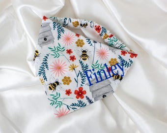 Embroidered Floral Bee Dog Bandana for Spring or Summer