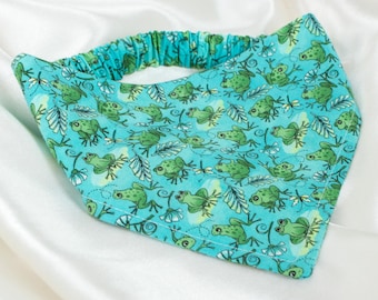 Chill Frog and Dragonfly Dog Bandana, Turquoise Dog Scarf or Cat Bandana, Pet Handkerchief, Dog Gifts, Dog Mom Gift