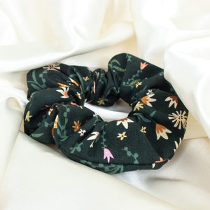 Dark Green Floral Hair Scrunchie