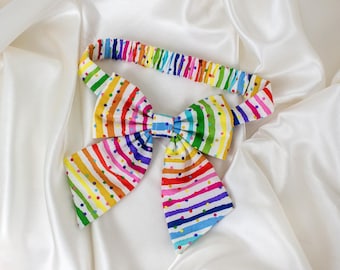 Rainbow Birthday Dog Bow or Dog Bowtie