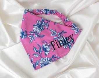 Personalized Pink Floral Dog Bandana, with Embroidered Custom Name