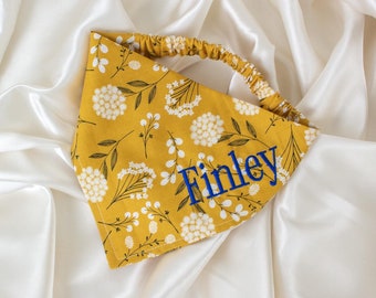 Personalized Mustard Floral Dog Bandana with Embroidered Name