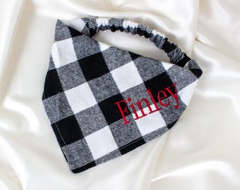 Personalized Fall Flannel Dog Bandana in Buffalo Check, with Embroidered Name