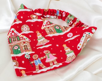 Christmas Gingerbread House Dog Bandana, Holiday Dog Scarf, Gingerbread Man Pet Handkerchief, Winter Dog Gifts with Christmas Trees