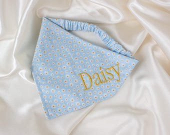 Embroidered Daisy Floral Dog Bandana in Pastel Blue, Personalized