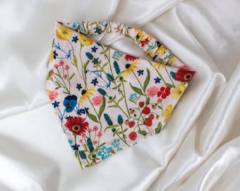 Beige Floral Dog Bandana with Summer Strawberries