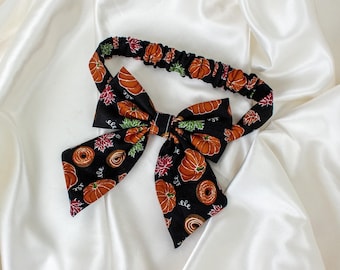 Fall Dog Bow with Pumpkins and Autumn Leaves