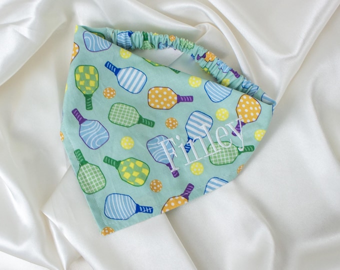 Featured listing image: Embroidered Pickleball Dog Bandana in Sage Green, Personalized
