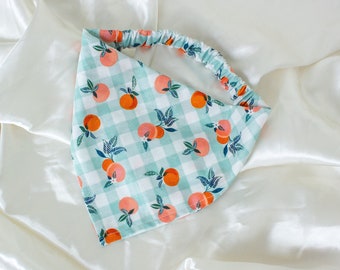 Sage Green Dog Bandana with Gingham Plaid Oranges