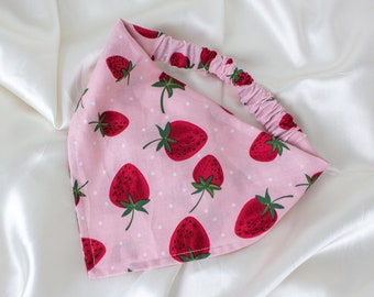 Pink Strawberry Dog Bandana, Elastic Dog Scarf, Summer Strawberries Pet Handkerchief, Pet Accessories, Dog Mom Gift, Dog Lover Gift
