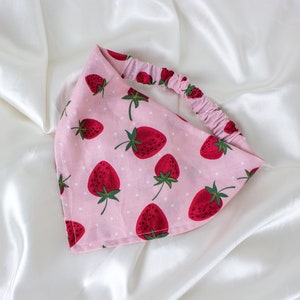 Pink Strawberry Dog Bandana, Elastic Dog Scarf, Summer Strawberries Pet Handkerchief, Pet Accessories, Dog Mom Gift, Dog Lover Gift image 1