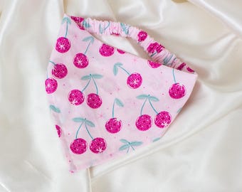 Pink Cherries Dog Bandana with Disco Balls