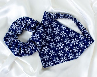 Matching Snowflake Dog Bandana and Hair Scrunchy Set, for Winter